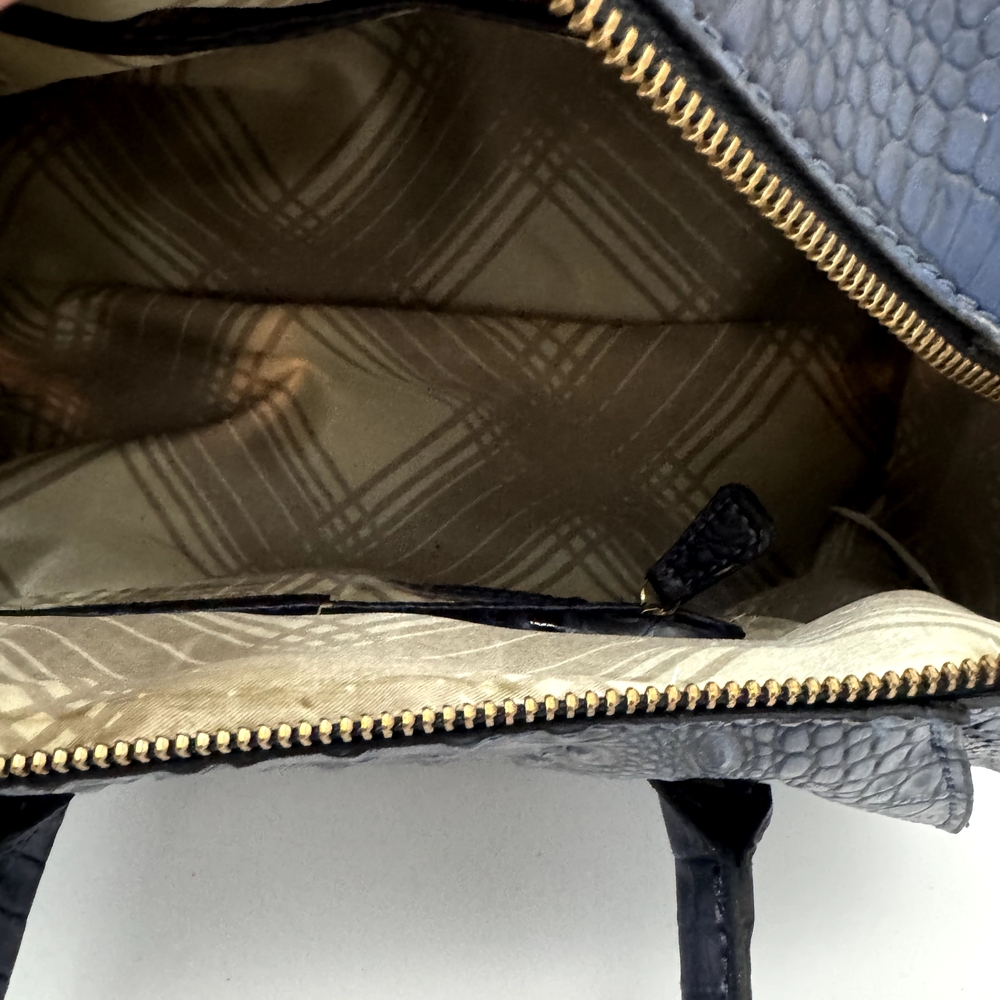 London Fog Dark Blue Crocodile Embossed Satchel - Picture 3 of 4